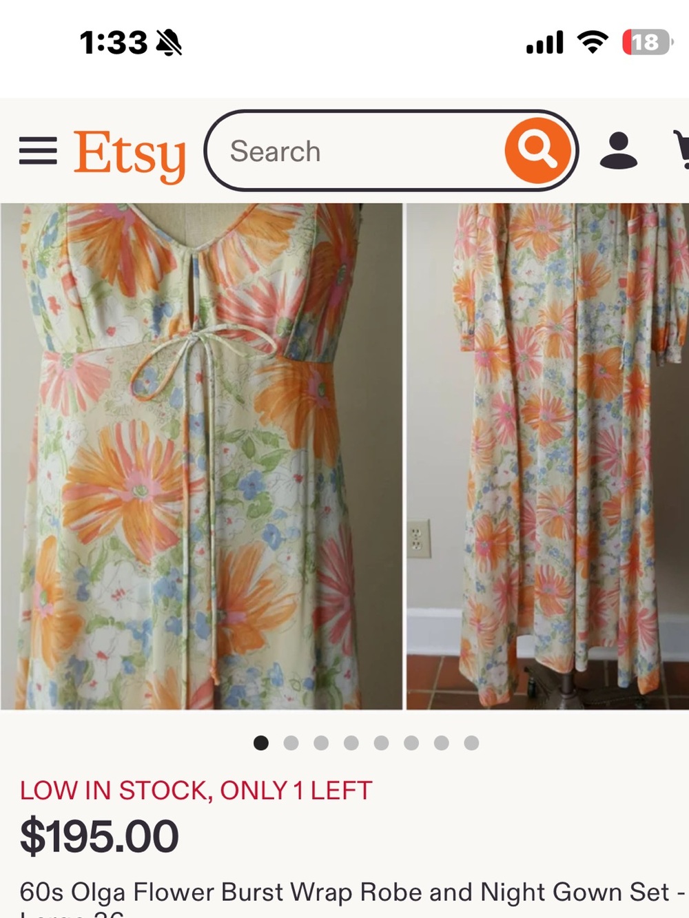 60s Olga Flower Burst Wrap Robe and Night Gown Set - Small 32 - Picture 14 of 14